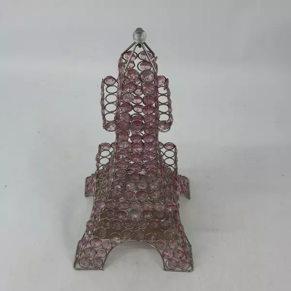 Vintage Paris Eiffel Tower Pink Clear Lucite Prisms Tealight Candle Holder