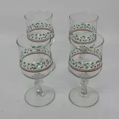 4 Arby's Libbey Holly Berry Christmas Water Goblets 6.75 Inch Bow Stem