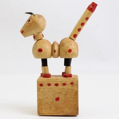 Vintage Dog Wood Push Up Puppet Toy With Leather Ears