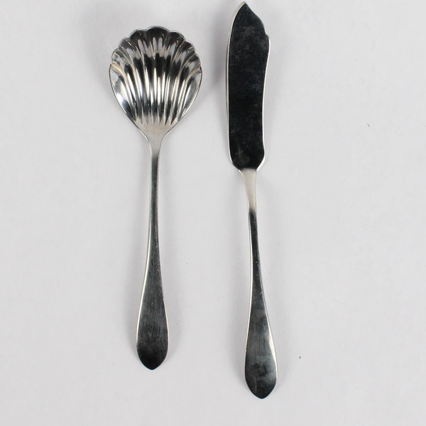 2 Piece Gorham Meredith II Stainless Steel Butter Knife & Shell Sugar Spoon Set