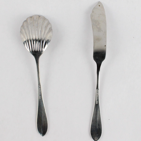 2 Piece Gorham Meredith II Stainless Steel Butter Knife & Shell Sugar Spoon Set