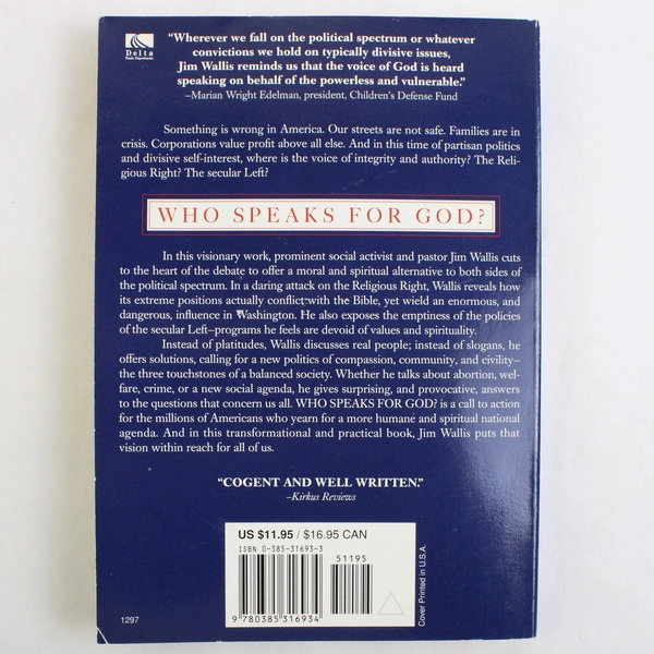 Who Speaks for God? by Jim Wallis 1997 Paperback