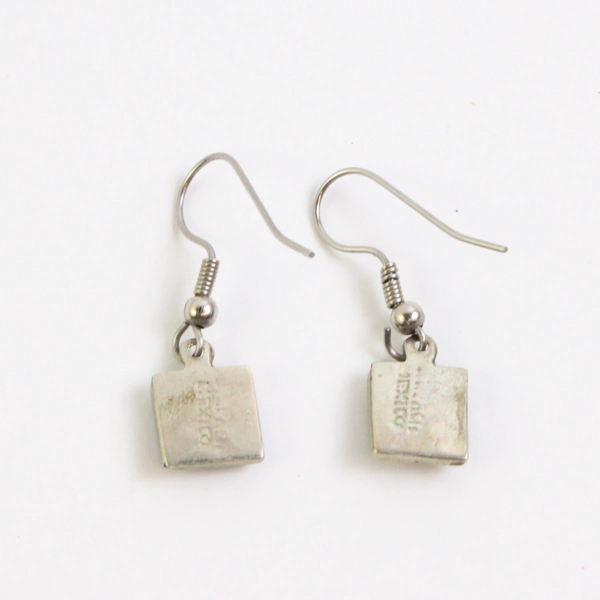 Vintage Alpaca Mexico Silver Dangle Earrings Moon and Stars Design 