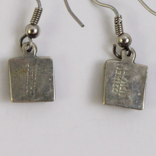 Vintage Alpaca Mexico Silver Dangle Earrings Moon and Stars Design 