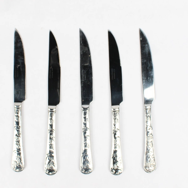 Lot Of 5 Reed & Barton Queen's Garden (Stainless) Flatware Serrate Steak Knives