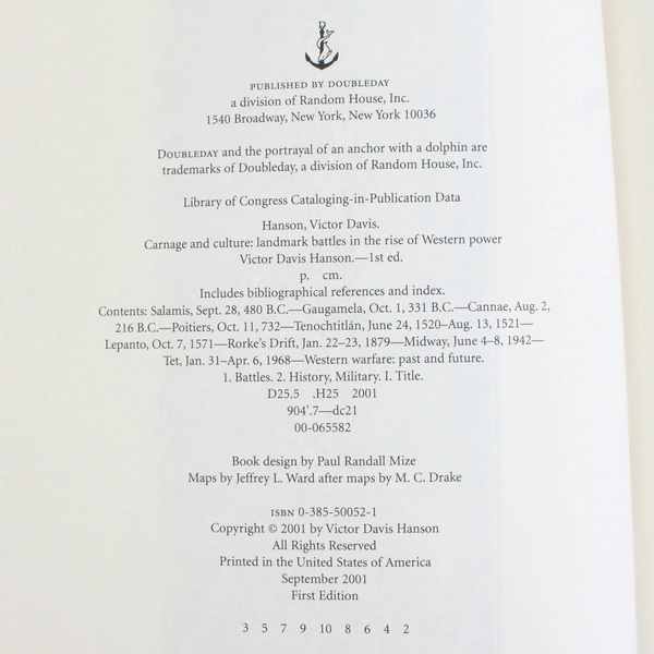 Carnage and Culture: Landmark Battles Victor Davis Hanson 2001 1st Edition HC DJ