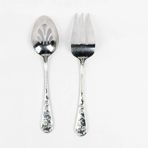 Lot Of 2 Reed & Barton Queen's Garden (Stainless) Flatware Serving Set