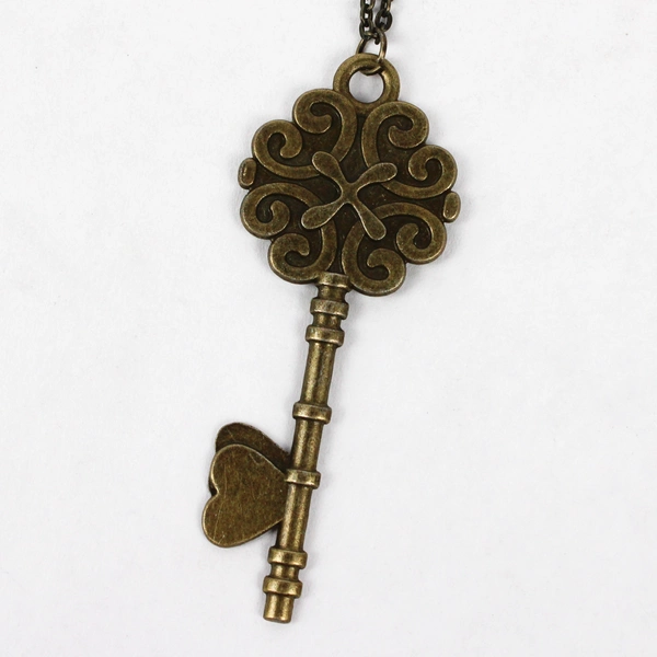 Brass-Tone Steampunk Style Skeleton Key Pendant Necklace 26"