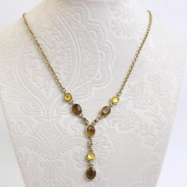 Liz & Co. Yellow and Amber Stones Gold-Tone Y-Drop Necklace 16"