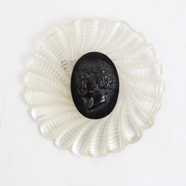 Vintage Clear and Black Lucite Cameo Brooch 2.5"