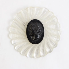 Vintage Clear and Black Lucite Cameo Brooch 2.5"