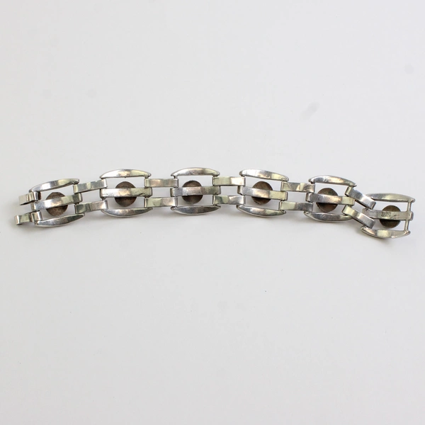 Vintage Amethyst Cabochon Chunky Sterling Silver Bracelet 7"