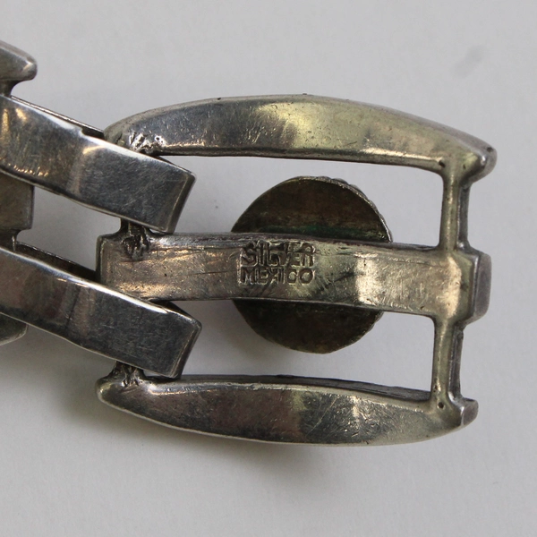 Vintage Amethyst Cabochon Chunky Sterling Silver Bracelet 7"