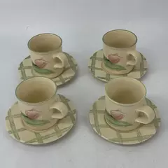 Set of 4 Pfaltzgraff Garden Party Flat Cups And Saucers