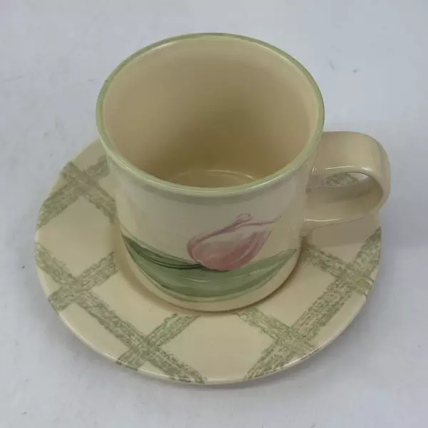 Set of 4 Pfaltzgraff Garden Party Flat Cups And Saucers