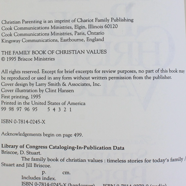 The Family Book of Christian Values by Stuart & Jill Briscoe 1995 Hardcover DJ