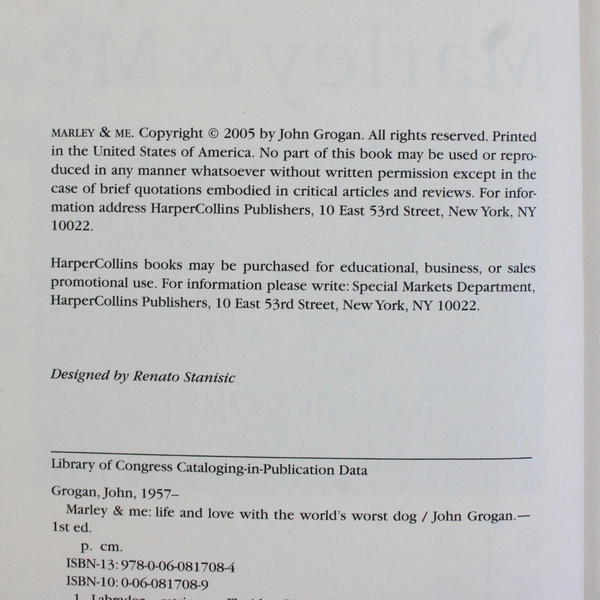 Marley & Me Life and Love with the World's Worst Dog John Grogan 2005 HC DJ