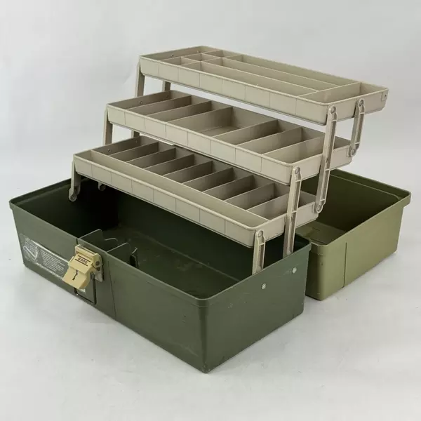 Vintage Plano 6300 Two-Tone Green Plastic 3 Tray Tackle Box