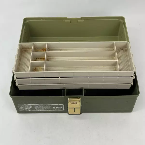 Vintage Plano 6300 Two-Tone Green Plastic 3 Tray Tackle Box