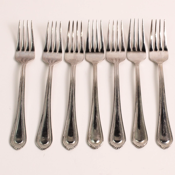 Lot of seven Mikasa Regent Bead Stainless Salad Forks Made in Vietnam