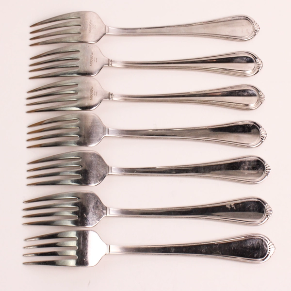 Lot of seven Mikasa Regent Bead Stainless Salad Forks Made in Vietnam