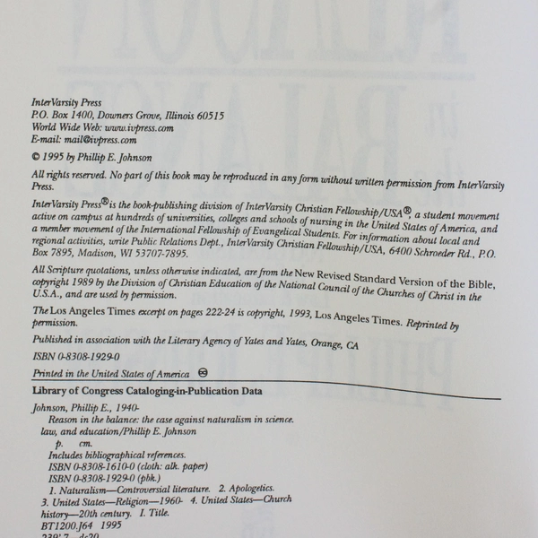 Reason in the Balance by Phillip E Johnson 1995 Paperback