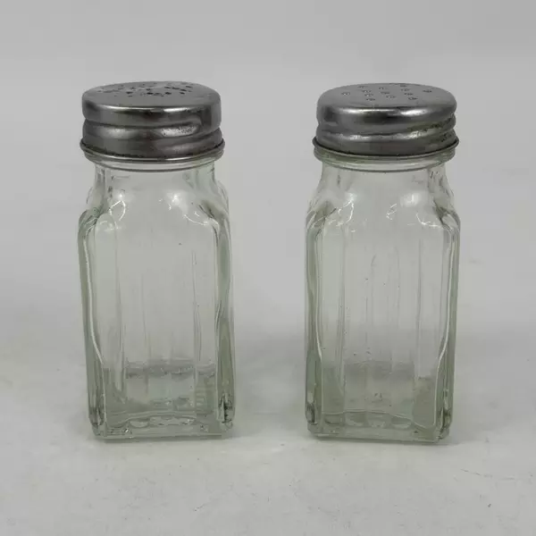 Vintage Square Glass Salt And Pepper Shakers With Metal Lids