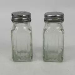 Vintage Square Glass Salt And Pepper Shakers With Metal Lids