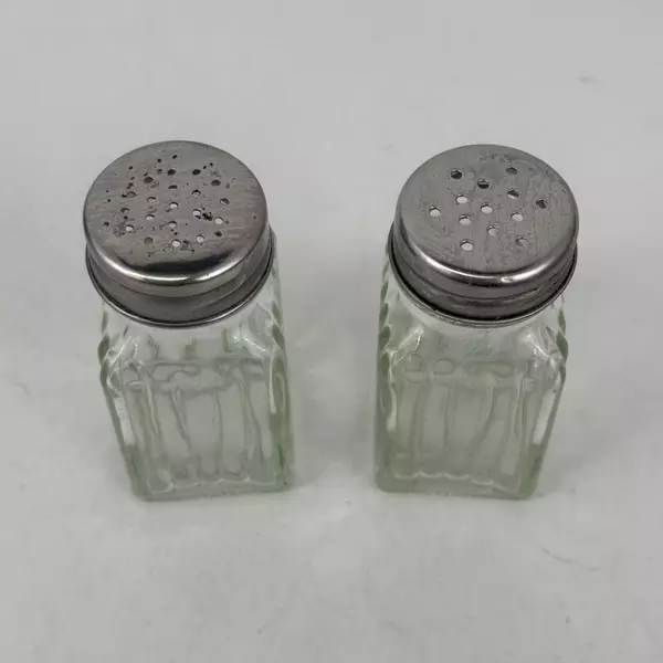Vintage Square Glass Salt And Pepper Shakers With Metal Lids