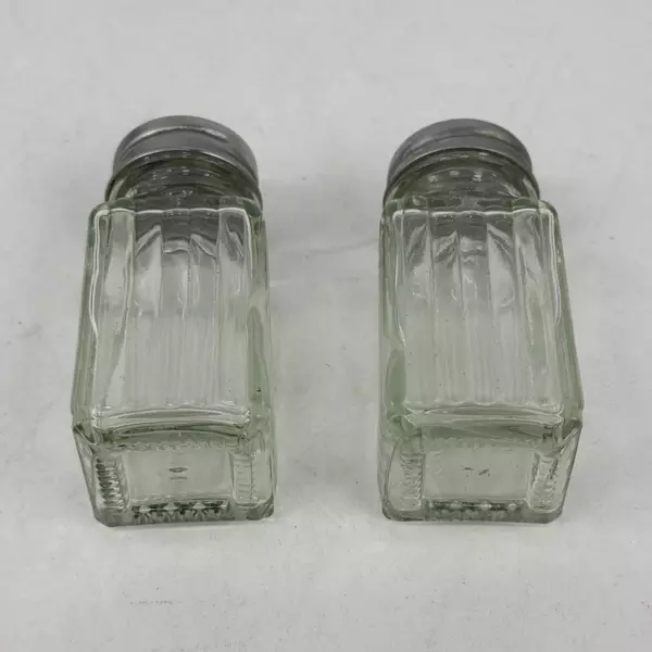 Vintage Square Glass Salt And Pepper Shakers With Metal Lids