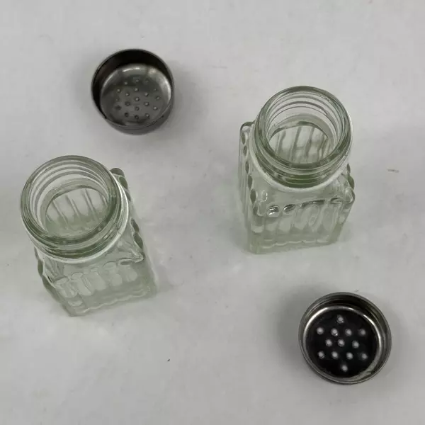Vintage Square Glass Salt And Pepper Shakers With Metal Lids