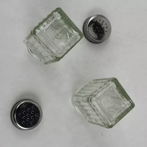 Vintage Square Glass Salt And Pepper Shakers With Metal Lids