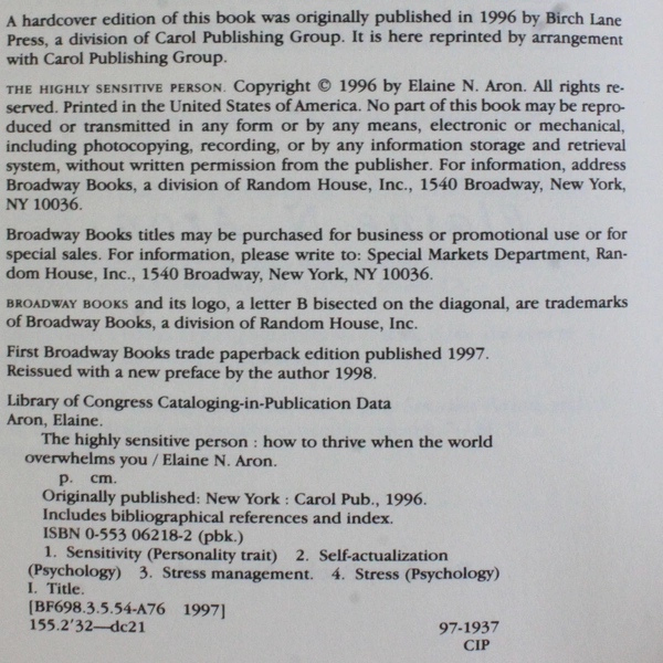 The Highly Sensitive Person by Elaine N Aron 1998 Paperback How to Thrive