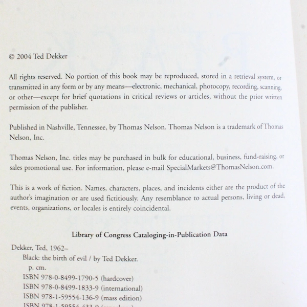 Black by Ted Dekker The Circle Trilogy Series Book 1 The Birth of Evil 2004 PB