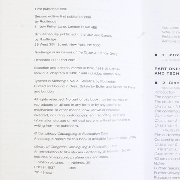 An Introduction to Film Studies Edited by Jill Nelmes 1999 2nd Edition Paperback