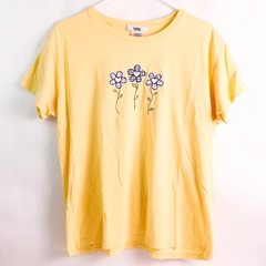Country Store Floral Applique Butter Yellow T-Shirt Women's Size XL