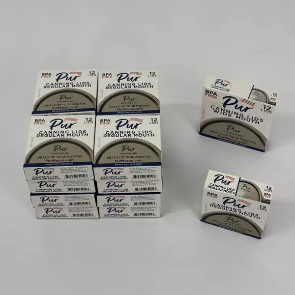 17 Boxes of 12 Pur Narrow Mouth Canning Lids Plus 1 Box of Wide Mouth