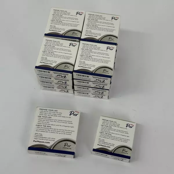 17 Boxes of 12 Pur Narrow Mouth Canning Lids Plus 1 Box of Wide Mouth