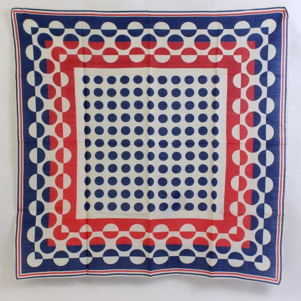 Vintage Retro Red White and Blue Polka Dot Scarf 20" x 20" Flawed