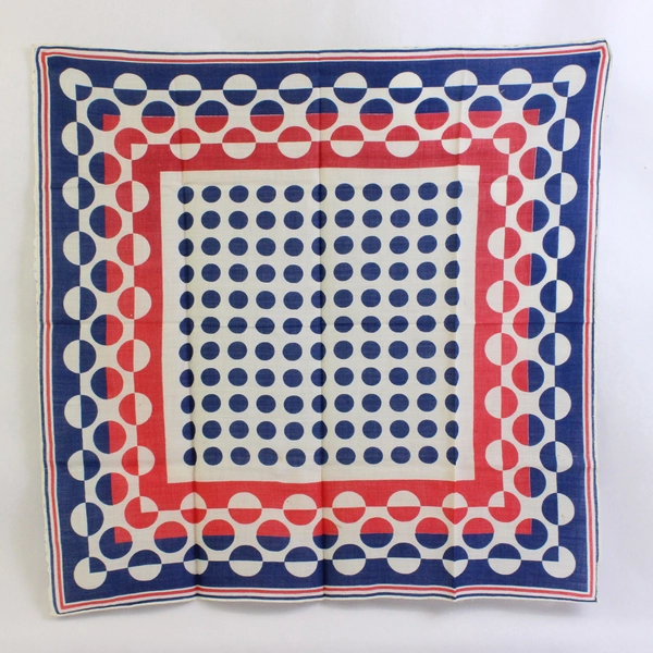 Vintage Retro Red White and Blue Polka Dot Scarf 20" x 20" Flawed