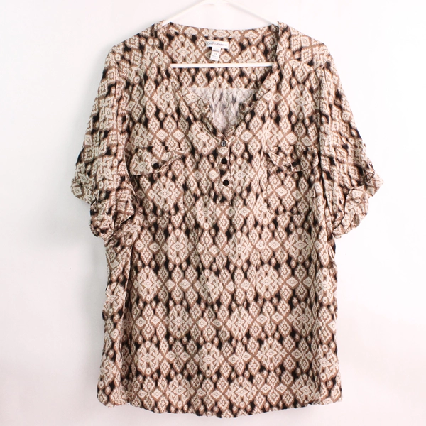 Croft & Barrow Brown and Black Tribal Pattern Blouse Women's 3X