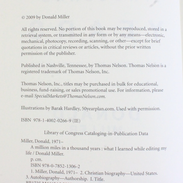 A Million Miles In A Thousand Years by Donald Miller 2009 HC DJ Autobiography