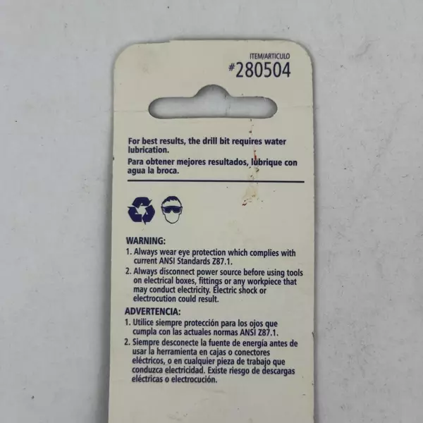 Kobalt Speed Fit 1/4 in. Hex Glass & Tile Bit #0280504 New in Original Packaging