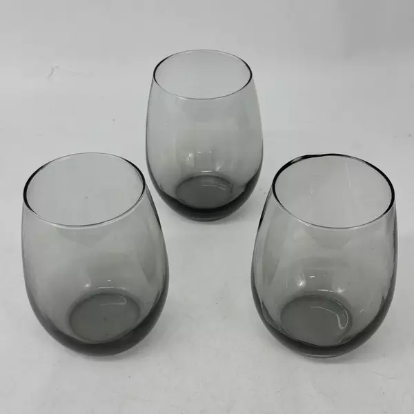 Lot Of 3 Libbey Gray 5 Inch Stemless Wine Glass Tumblers