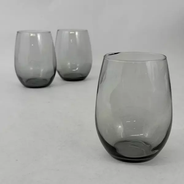 Lot Of 3 Libbey Gray 5 Inch Stemless Wine Glass Tumblers