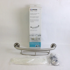 Moen Bathroom Safety 16" Screw In Curved Bathroom Grab Bar Built-In Shelf