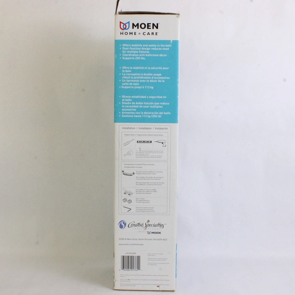 Moen Bathroom Safety 16" Screw In Curved Bathroom Grab Bar Built-In Shelf