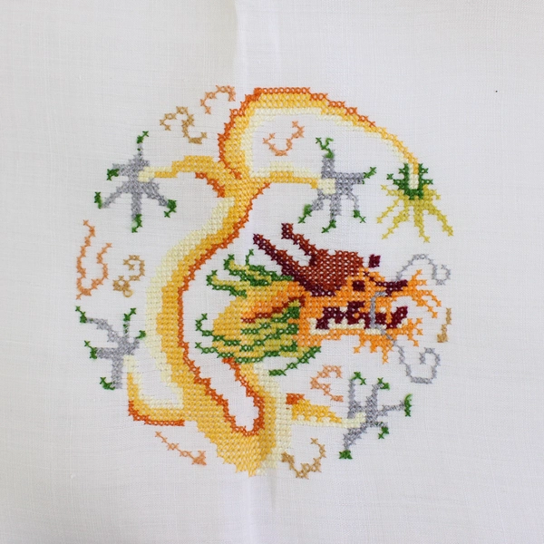 Chinese Dragon Cross Stitch Square Tablecloth 34.5" x 34.5"