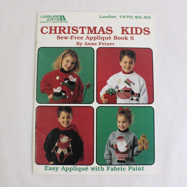 Vintage Christmas Kids Sew-Free Applique Book 6 Leaflet 1470 1993