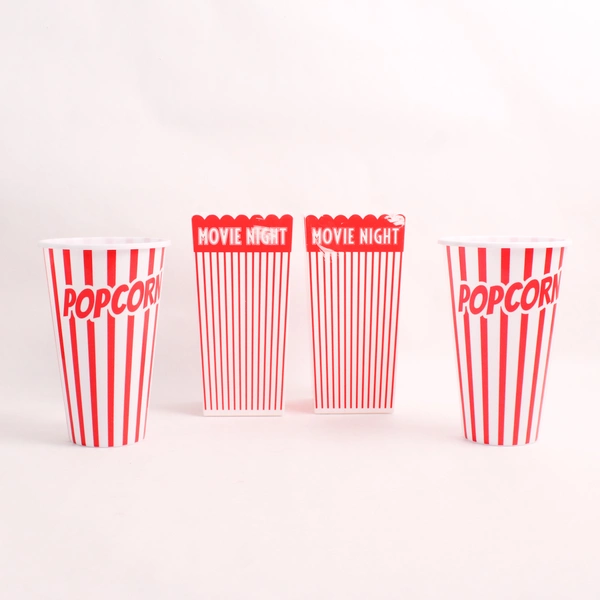 Lot Of 4 Unbranded Movie Night Red/White Plastic Popcorn Buckets